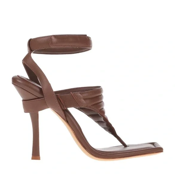 NWT Gia Borghini Women Coffee Brown Gia 8 Puffer Leather Sandals Heels EU37 US7 - Picture 4 of 15